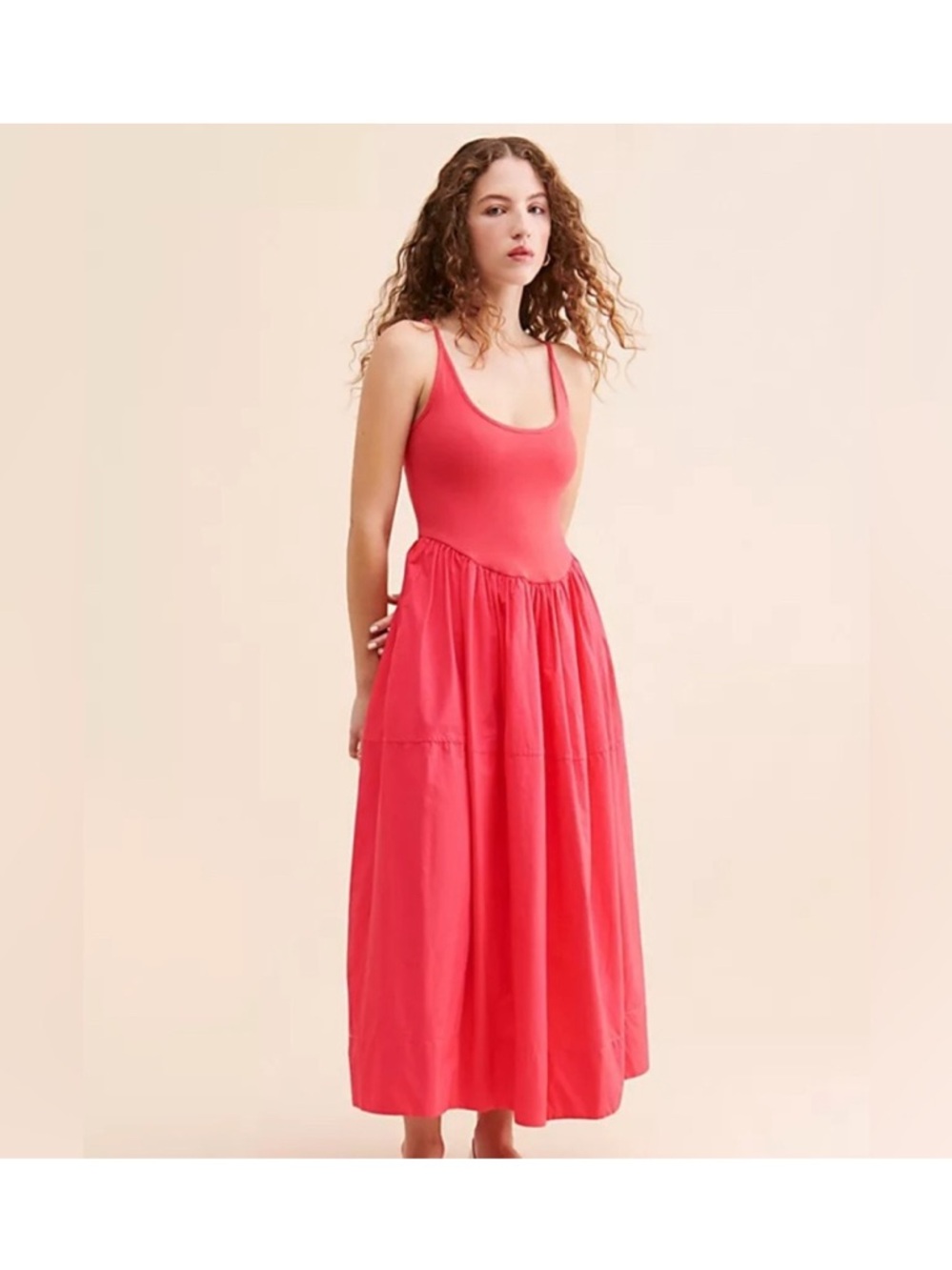 Free people Dylan Midi Dress Scoop Neck Maxi Dress in Hot Pink